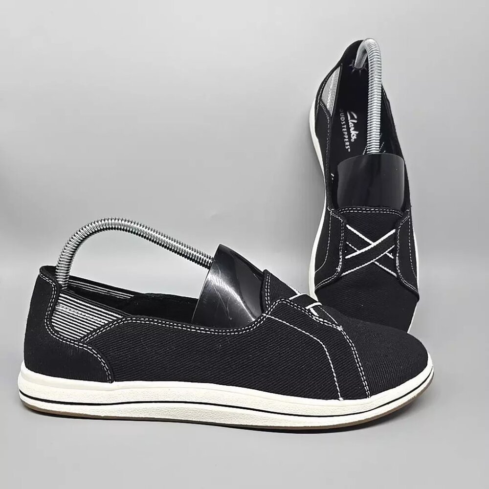 Clarks Cloudsteppers Breeze Skip Summer Canvas Slip-On Black Women's Size 8.5